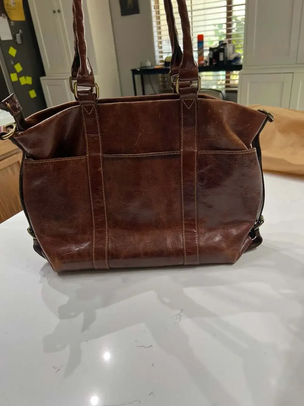 Patricia Nash Cassini Tooled Leather Satchel in Classic Cognac